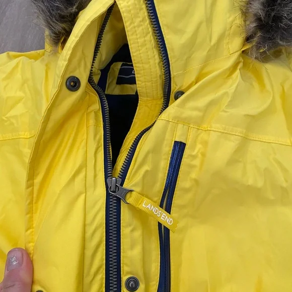 Kids Lands End‎ Down Parka Winter Coat Jacket Yellow Large - Picture 3 of 8